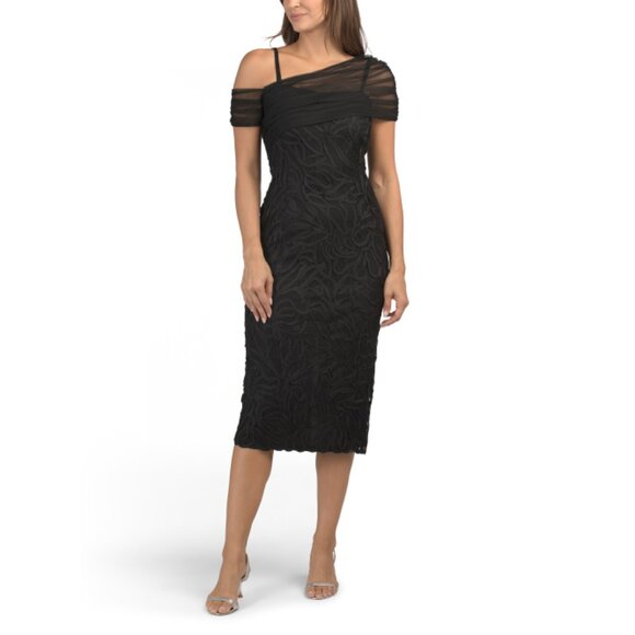 JS COLLECTIONS Black Addilyn Soutache Mesh Stole Front Dress - Picture 1 of 2
